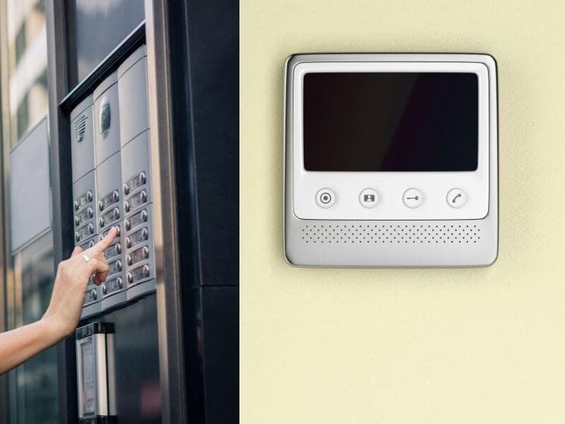 Intercom entry station mounted on a building facade for visitor access